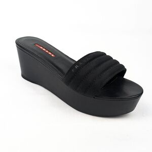 PRADA - Black Wedge Slide Sandal Nastro Nylon Size 39